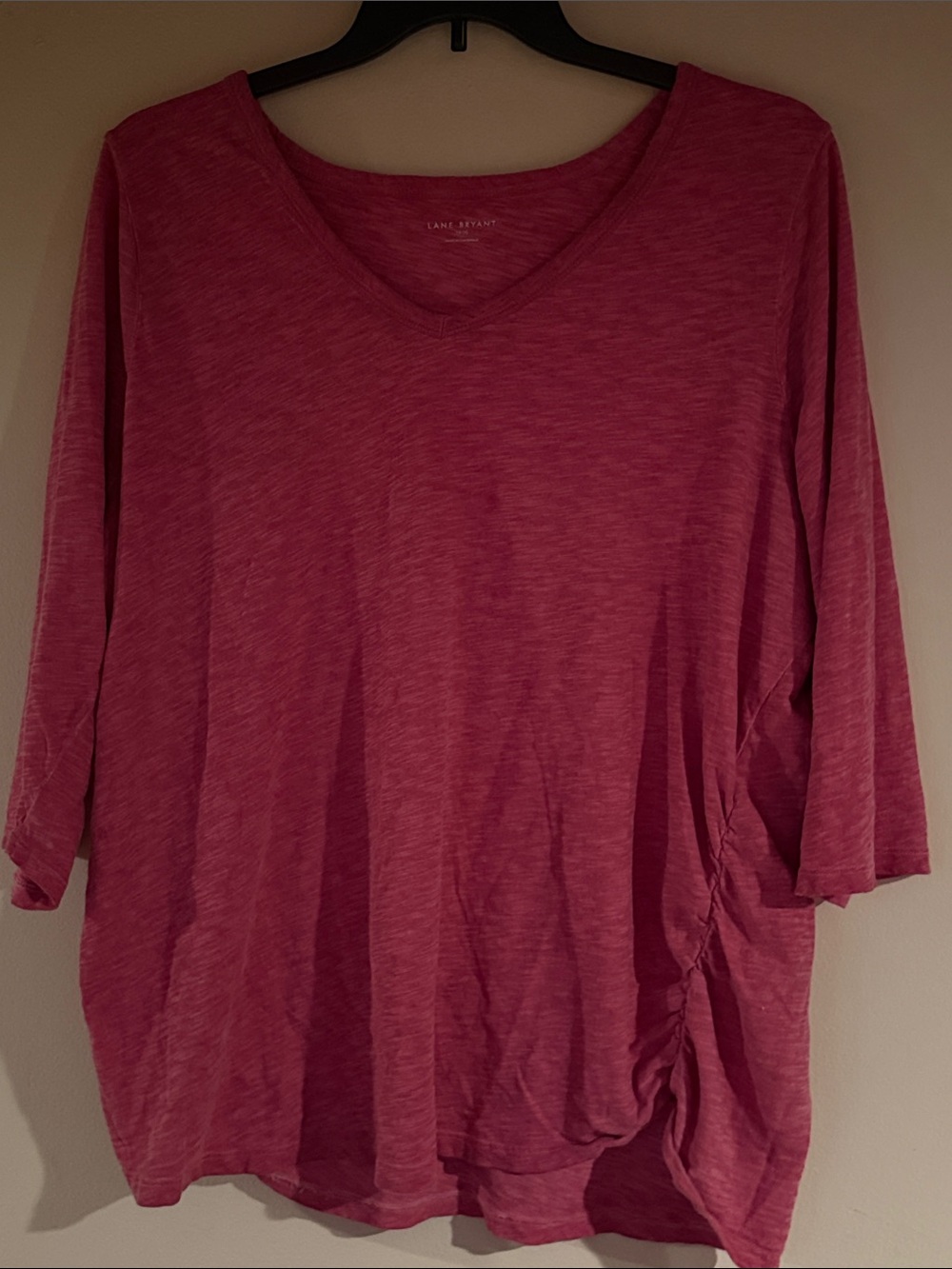 Lane Bryant Heathered Raspberry V-Neck 3/4 Sleeve Top